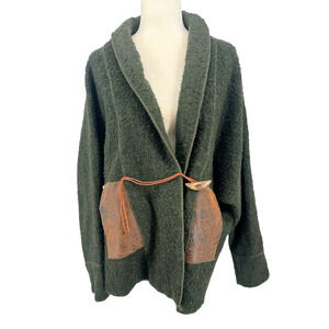 Vintage Hannah Women M Boiled Wool Jacket Green USA Boho Western Ranch Oversized